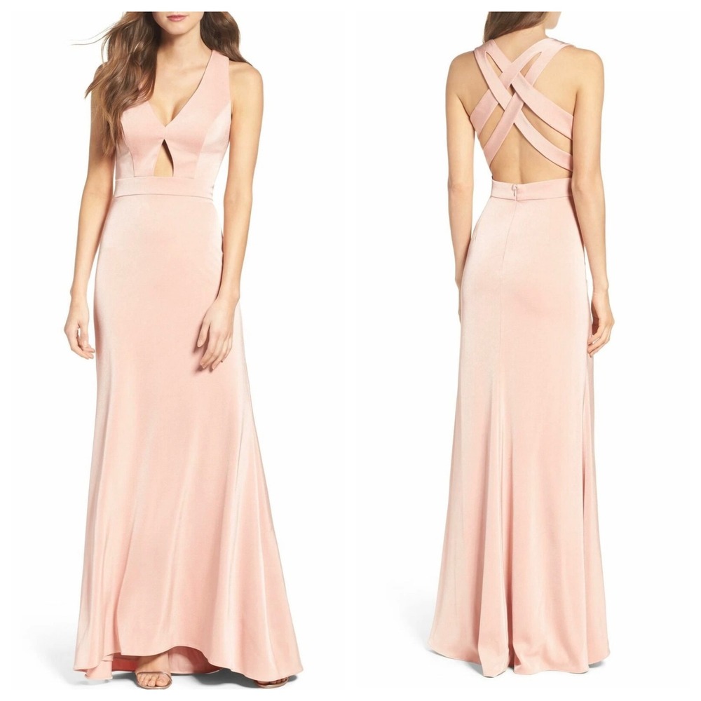Camille La Vie Blush Strappy Satin Special Occasion Cut-Out Maxi Dress Size 0